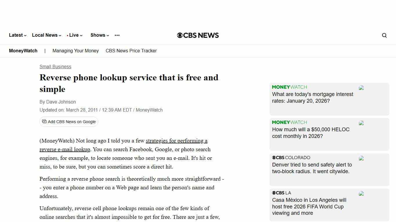 Reverse phone lookup service that is free and simple - CBS News